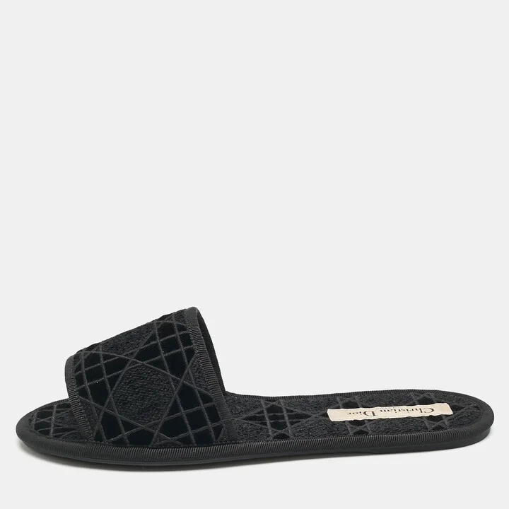 Dior Black Cannage Velvet Chez Moi Flat Slides 37.5