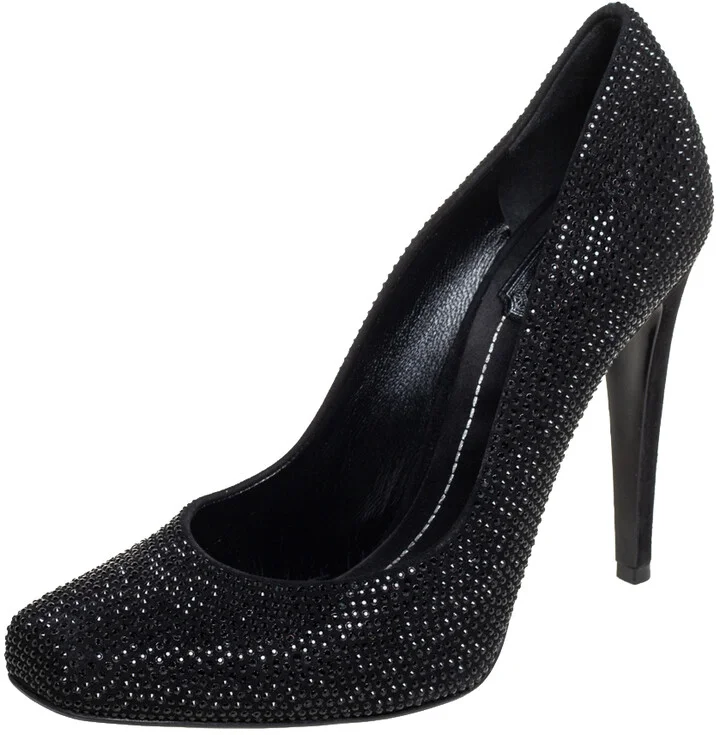 Dior Black Crystal Embellished Suede Square Toe Pumps Size 40