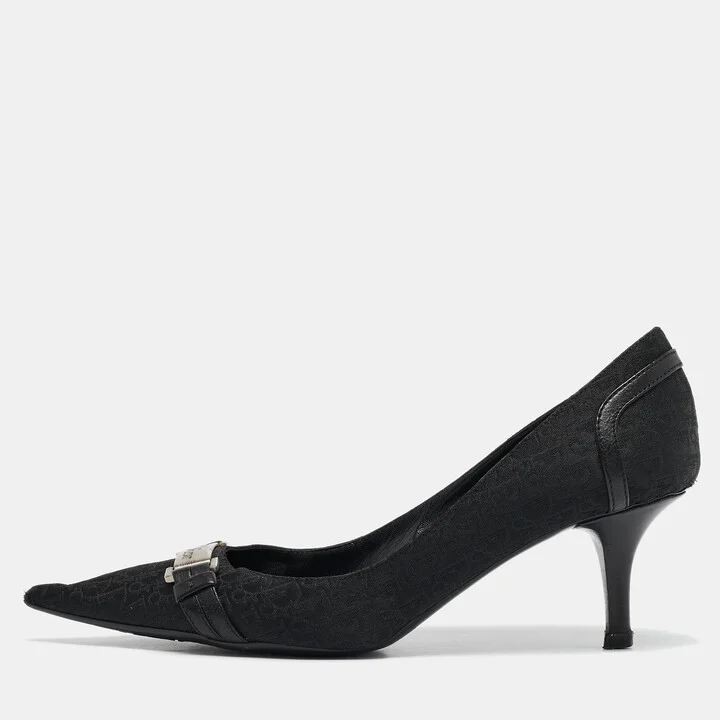 Dior Black Diorissimo Canvas And Leather Pointed Toe Pumps Size 37.5