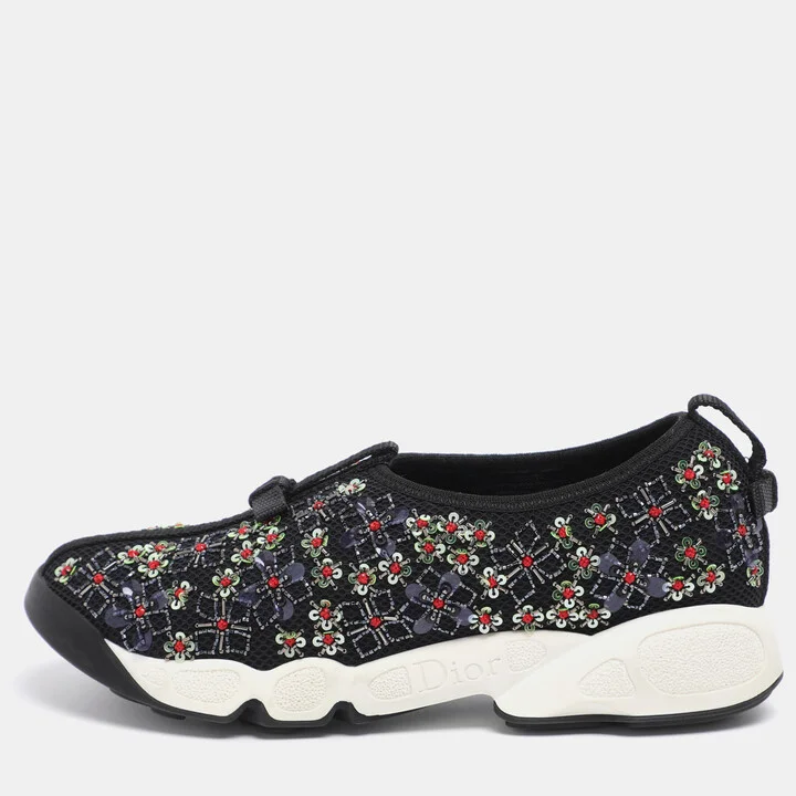 Dior Black Embellished Mesh Fusion Sneakers Size 35 5