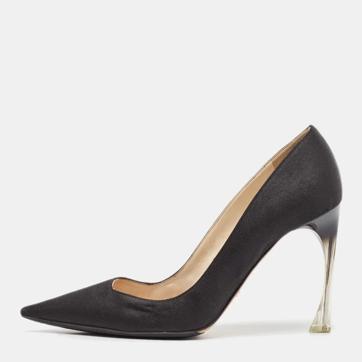 Dior Black Fabric Perspex Heel Pointed Toe Pumps Size 40