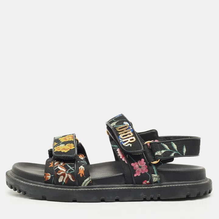 Dior Black Floral Print Fabric DiorAct Sandals Size 38