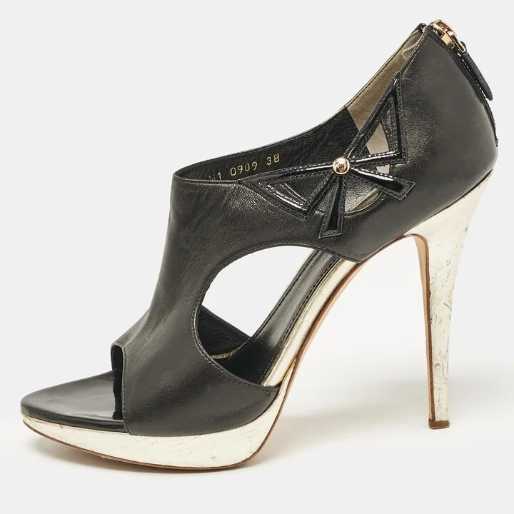 Dior Black/Gold Leather Bow Cut Out Platform Pumps Size 38