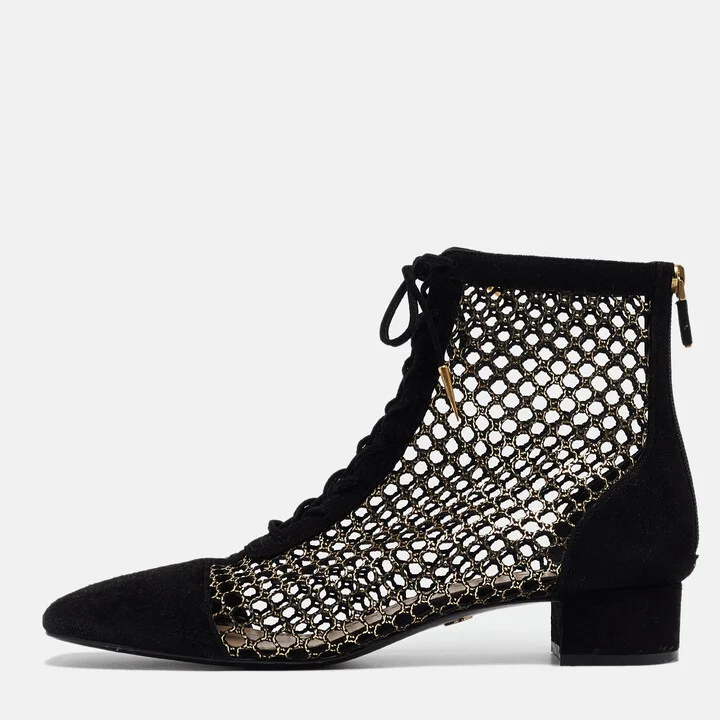 Dior Black/Gold Suede and Mesh Naughtily-D Ankle Boots Size 42