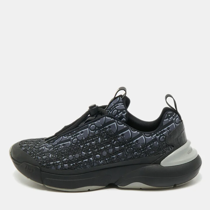Dior Black/Grey Oblique Cannage Neoprene and Rubber B24 Sneakers Size 44