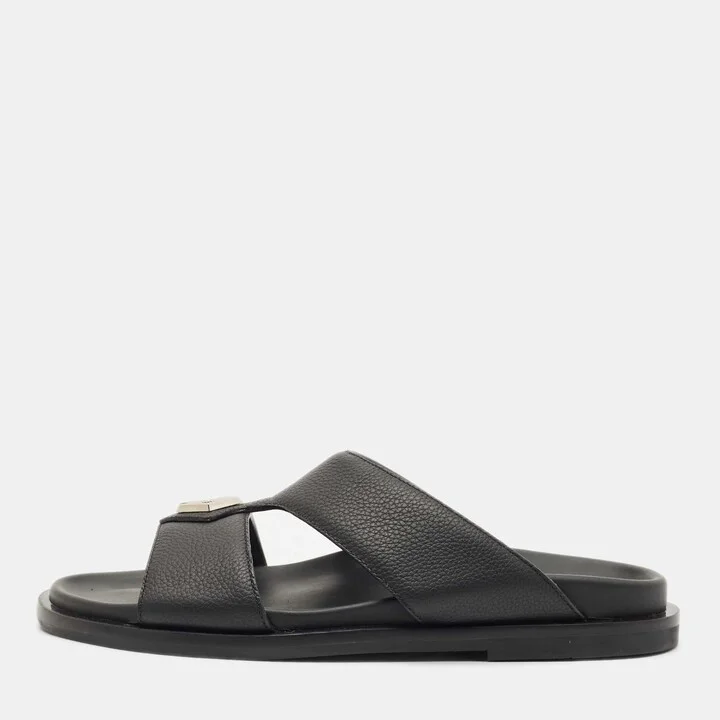 Dior Black Leather Alias Flat Slides Size 43