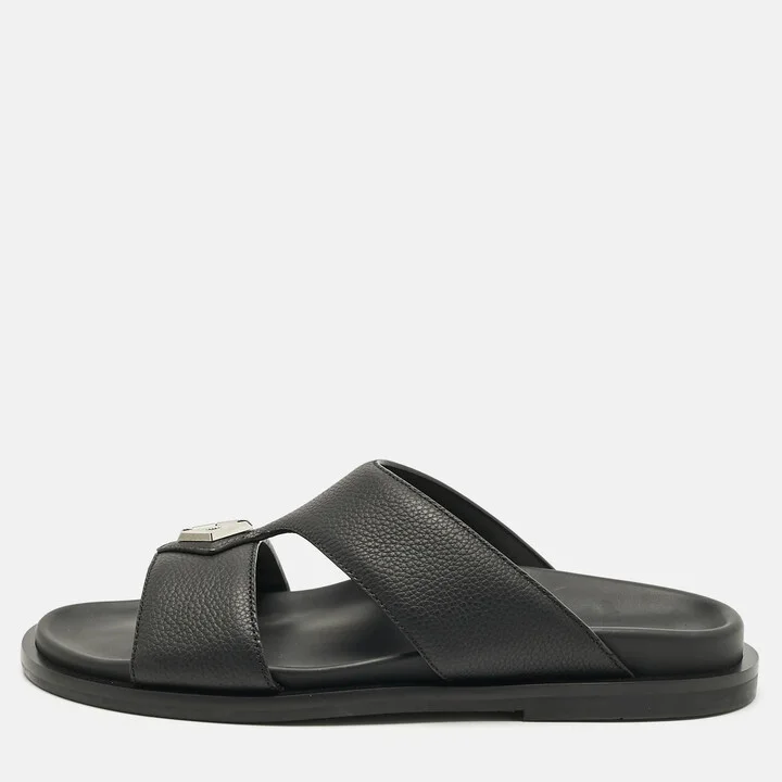 Dior Black Leather Alias Slide Sandals Size 43