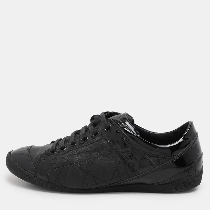 Dior Black Leather and Patent Leather Low Top Sneakers Size 36.5