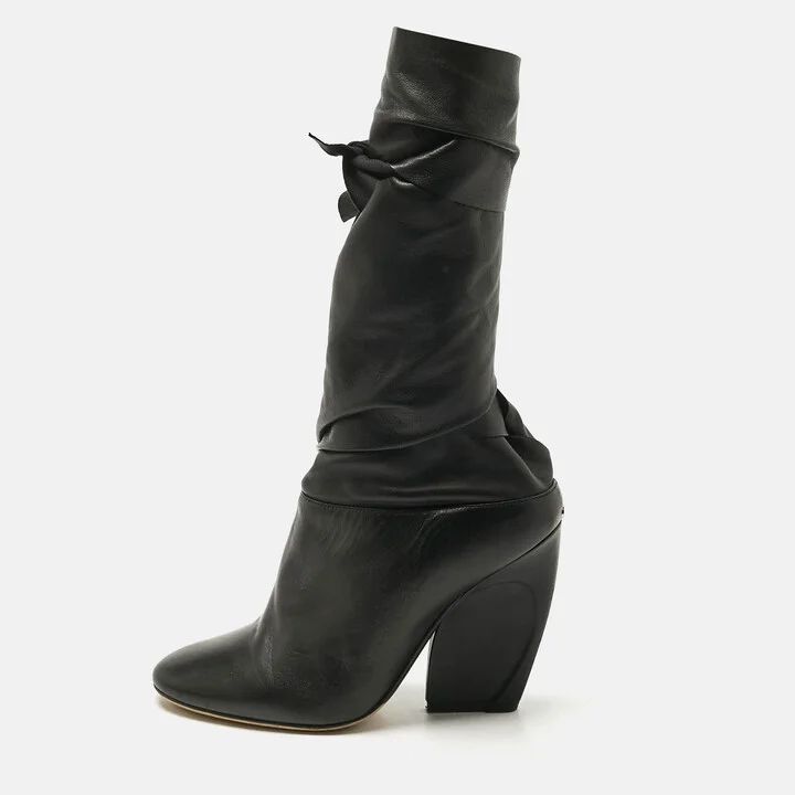 Dior Black Leather Ankle Tie Up Mules Size 37.5