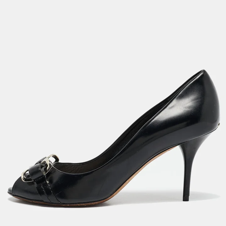 Dior Black Leather Bow Detail Peep Toe Pumps Size 36