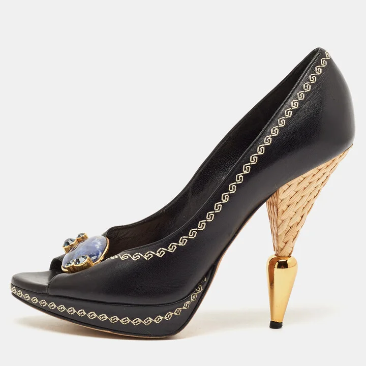 Dior Black Leather Bow Detail Peep Toe Pumps Size 36