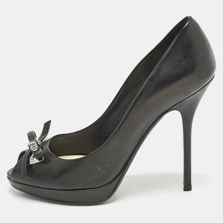 Dior Black Leather Dandy Peep Toe Pumps Size 38
