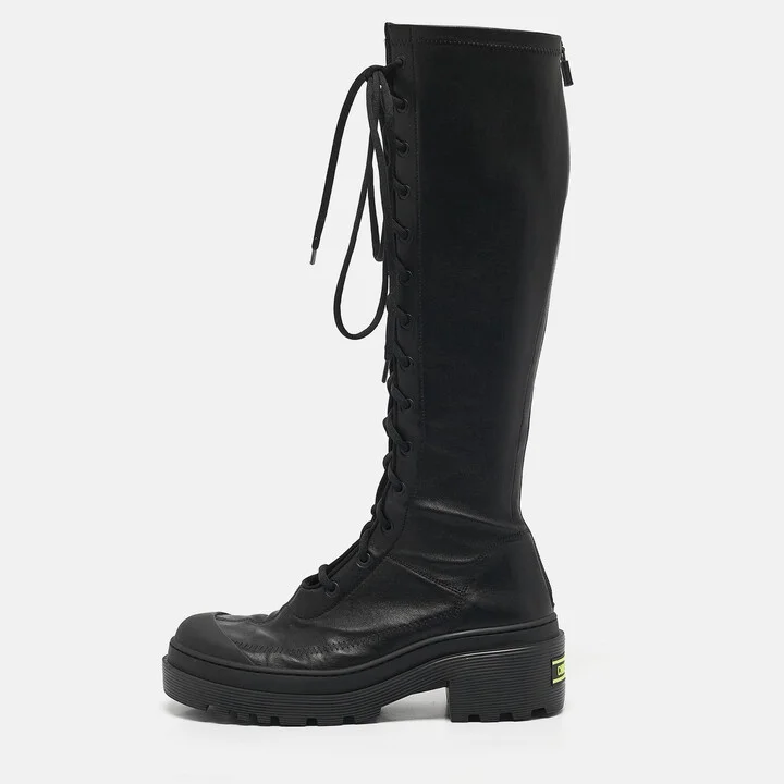 Dior Black Leather Lace Up Combat Boots Size 38