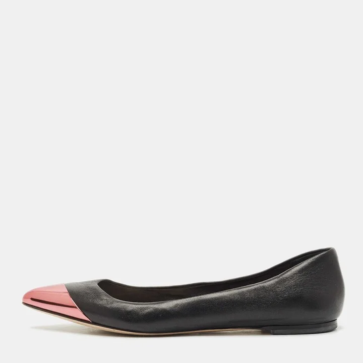 Dior Black Leather Metal Cap Pointed Toe Ballet Flats Size 38
