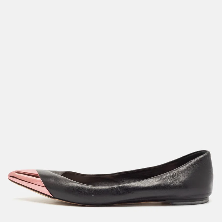 Dior Black Leather Metal Cap Pointed Toe Ballet Flats Size 39.5