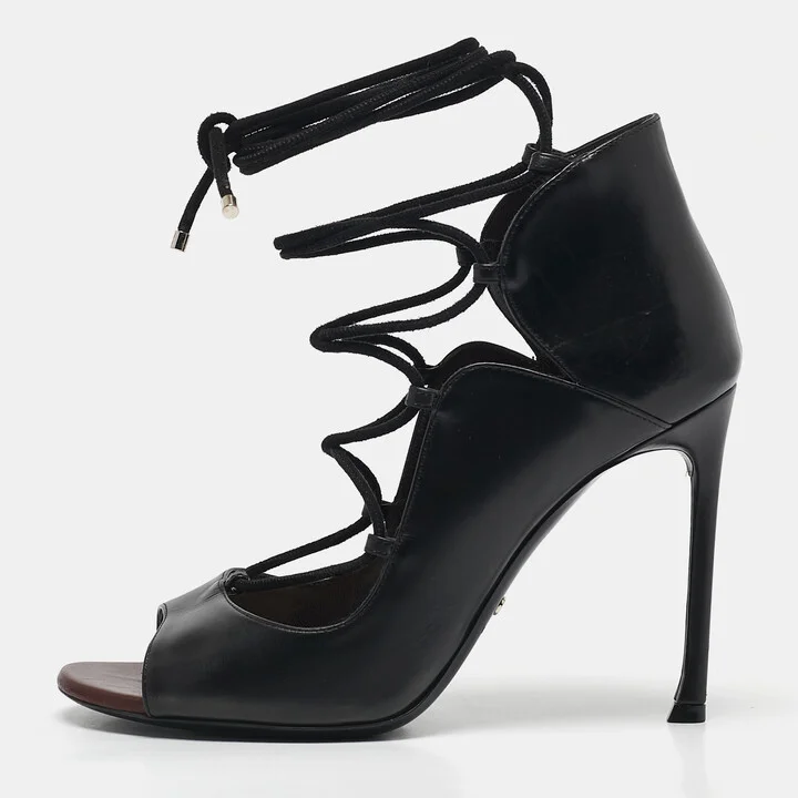 Dior Black Leather Petale Open Toe Pumps Size 37.5