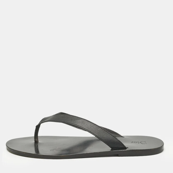 Dior Black Leather Thong Flat Sandals Size 45
