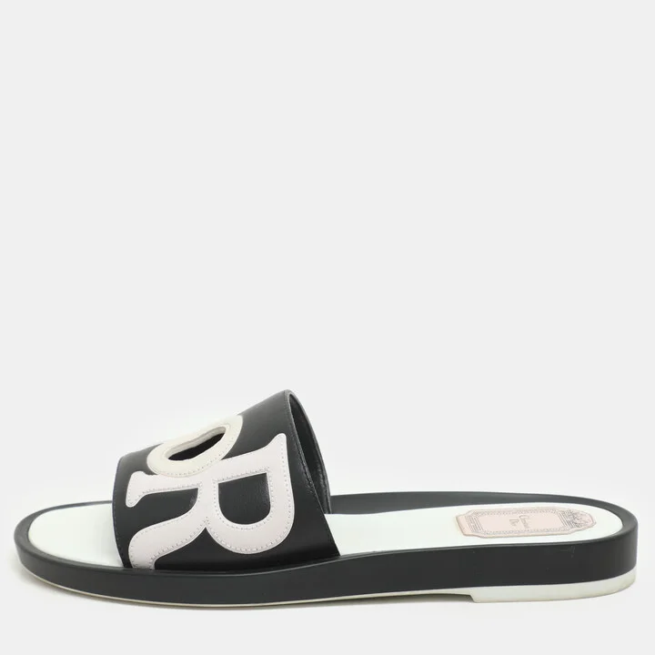 Dior Black/Light Pink Leather Marina Flat Slides Size 38