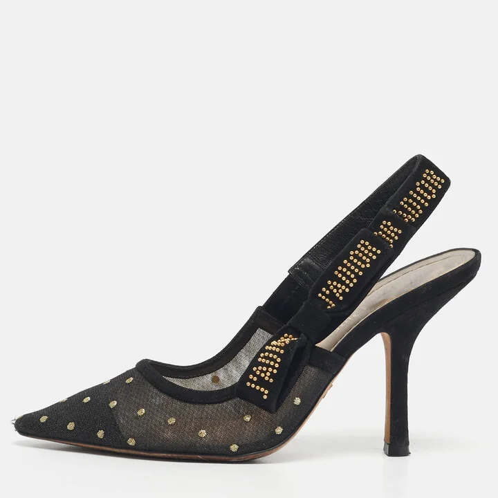 Dior Black Mesh and Suede J'Adior Slingback Pumps Size 37