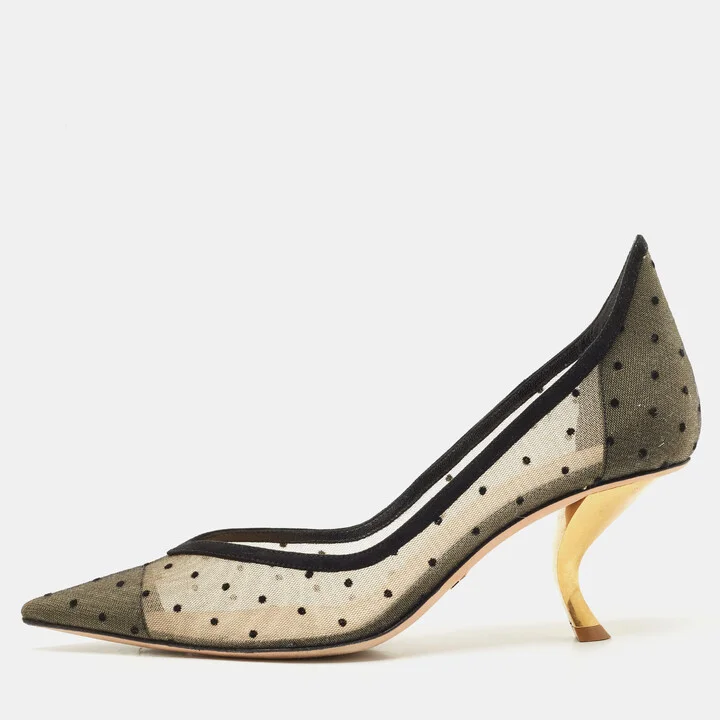 Dior Black Mesh and Suede Polka Dot D-Moi Pointed Toe Pumps Size 40