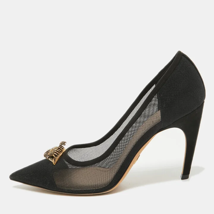 Dior Black Mesh And Suede Surreal D Eye Detail Pointed Toe Pumps Size 41