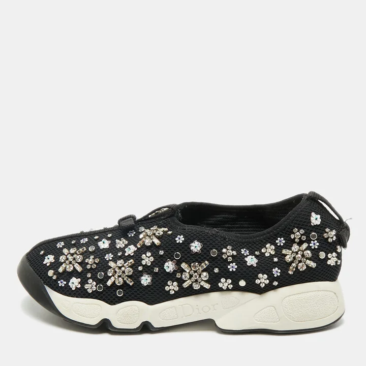 Dior Black Mesh Crystal Embellished Fusion Sneakers Size 36.5
