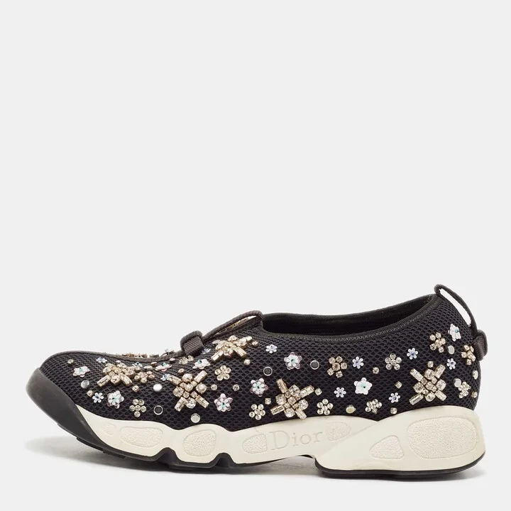 Dior Black Mesh Embellished Fusion Sneakers Size 36.5