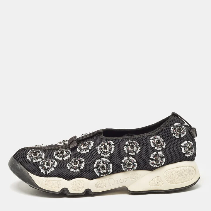 Dior Black Mesh Embellished Fusion Sneakers Size 38