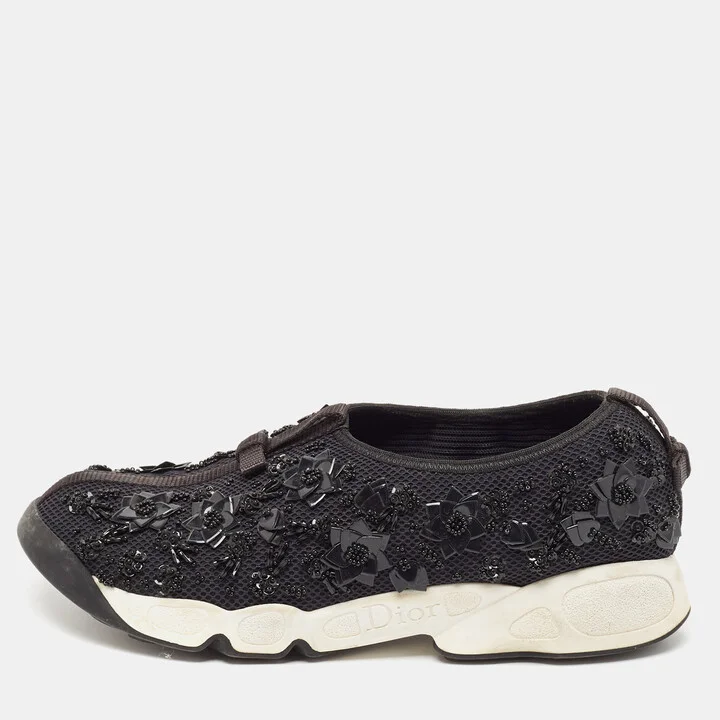Dior Black Mesh Embellished Fusion Sneakers Size 39.5