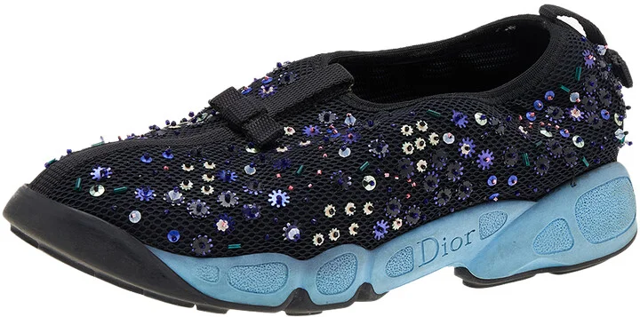 Dior Black Mesh Fusion Embellished Slip On Sneakers Size 36.5