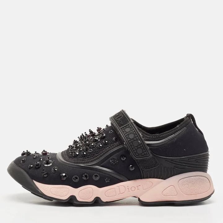 Dior Black Neoprene And Mesh Fusion Embellished Velcro Strap Sneakers Size 37.5