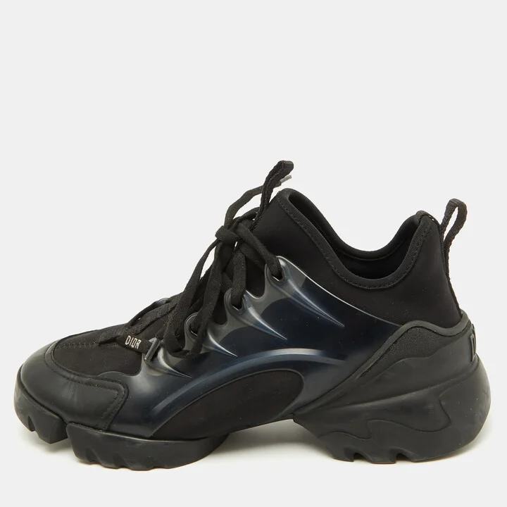 Dior Black Neoprene Leather and Rubber D-Connect Low Top Sneakers Size 37