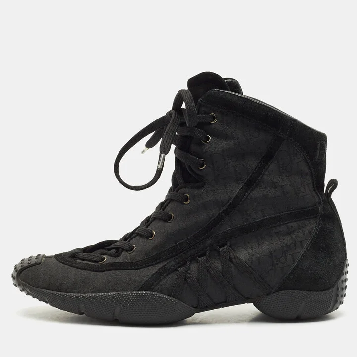 Dior Black Oblique Canvas and Suede High Top Sneakers Size 36