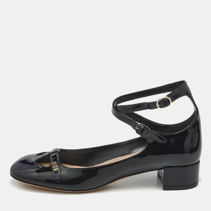 Dior Black Patent Leather Aime Mary Jane Pumps Size 38.5