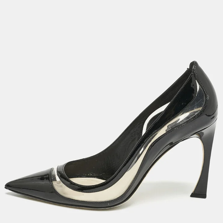 Dior Black Patent Leather and PVC Pointed Toe Pumps Size 40