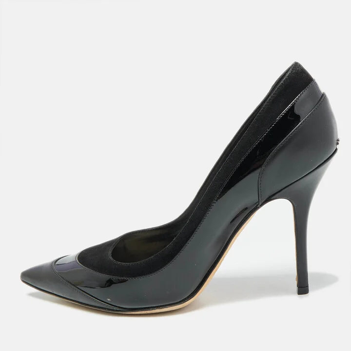 Dior Black Patent Leather and Suede Pointed Toe Pumps Size 37.5