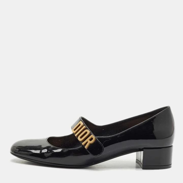 Dior Black Patent Leather Baby-D Mary Jane Pumps Size 37