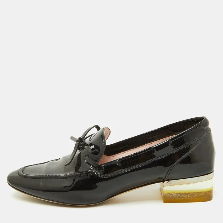 Dior Black Patent Leather Bow Slip On Loafer Pumps Size 37.5