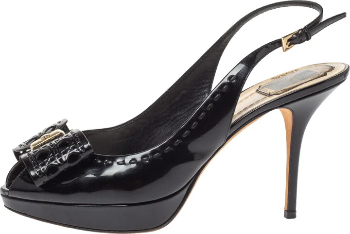 Dior Black Patent Leather Cannage Bow Detail 'Butterfly' Slingback Pumps Size 41