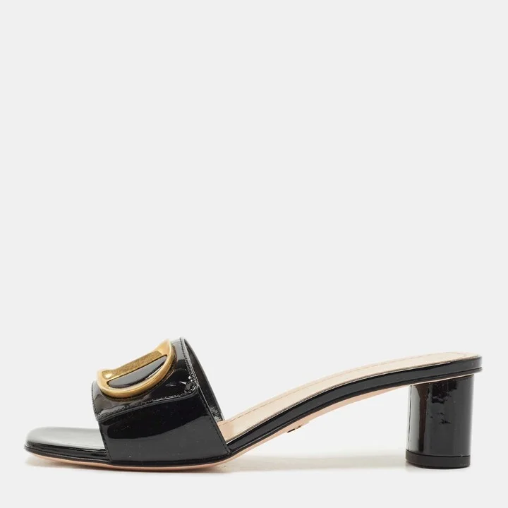 Dior Black Patent Leather C'est Dior Slide Sandals Size 38.5