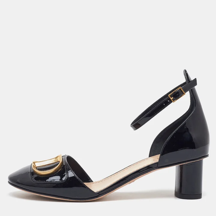 Dior Black Patent Leather D'cest Ankle Strap Sandals Size 38