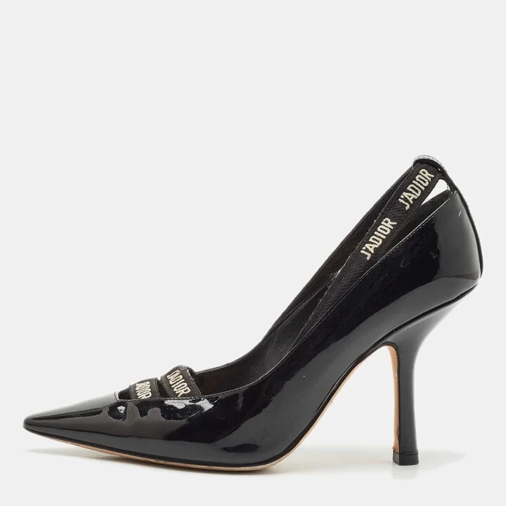 Dior Black Patent Leather J'adior Ribbon Pointed Toe Pumps Size 36.5