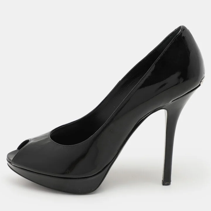 Dior Black Patent Leather Peep Toe Pumps Size 36.5