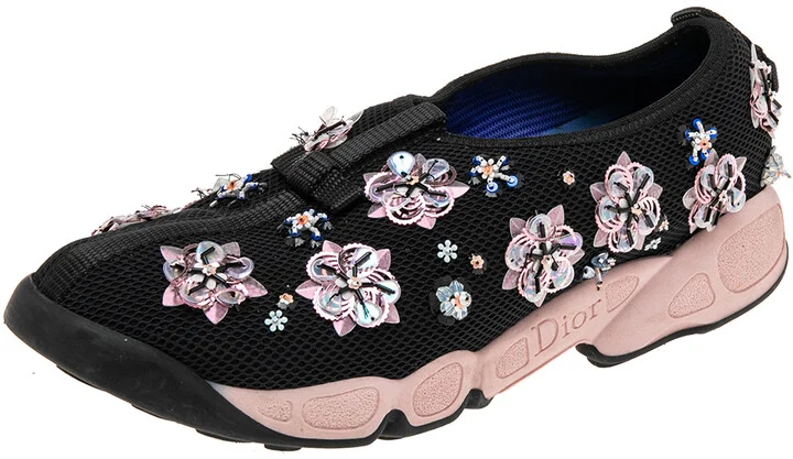 Dior Black/Pink Mesh Fusion Embellished Low-Top Sneakers Size 37