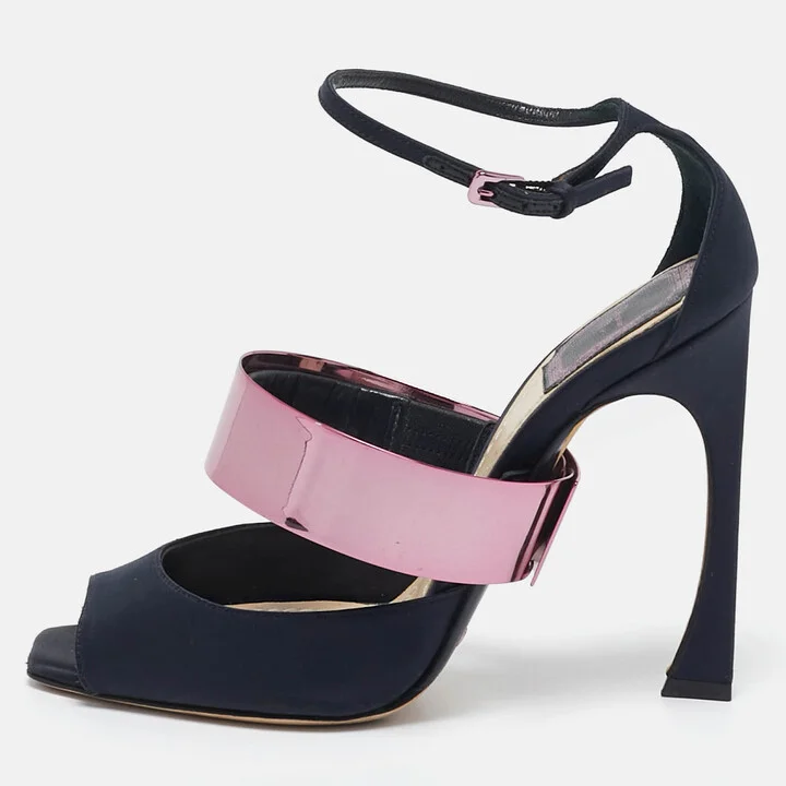 Dior Black Satin Ankle Strap Sandals Size 37