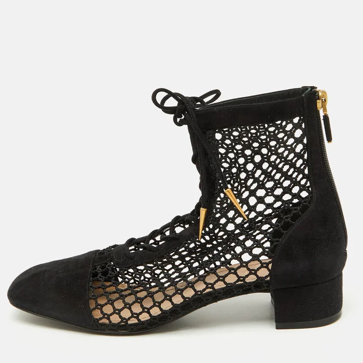 Dior Black Suede and Mesh Naughtily-D Ankle Boots Size 37