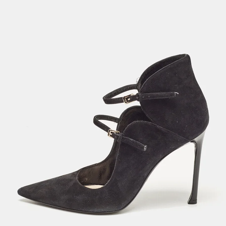 Dior Black Suede and Patent Leather Petale Pumps Size 37.5