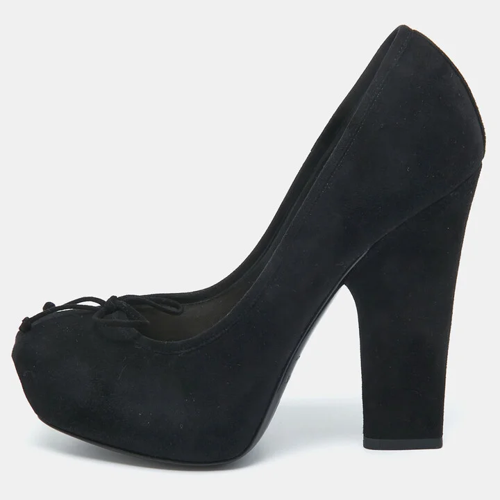 Dior Black Suede Bow Platform Pumps Size 38