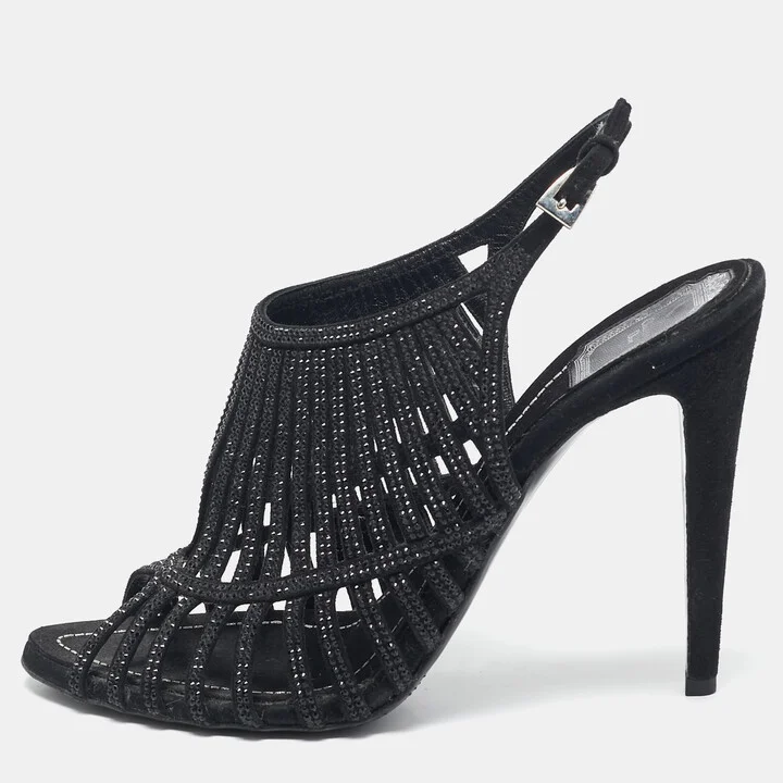 Dior Black Suede Crystal Embellished Ankle Strap Sandals Size 41