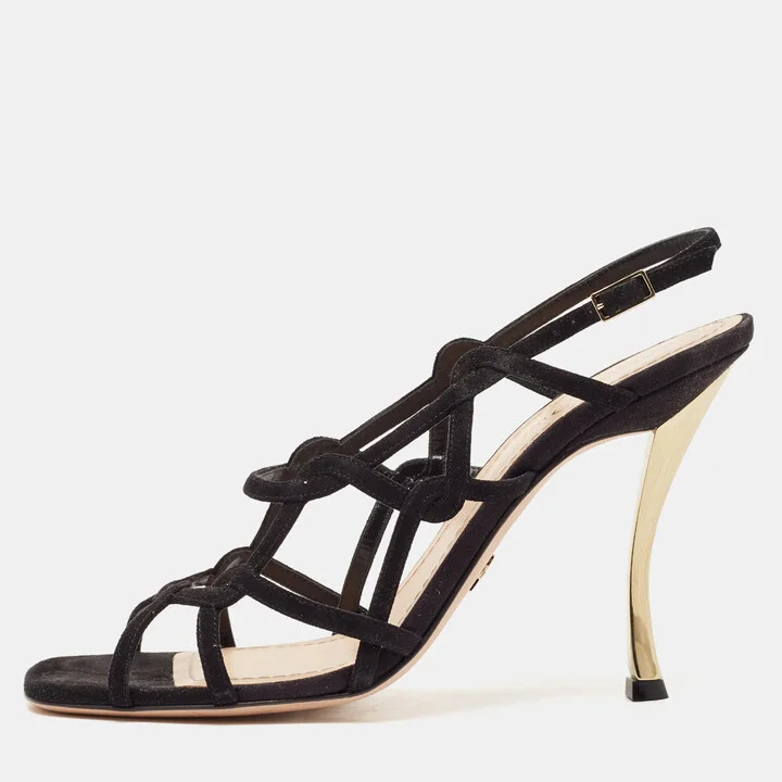 Dior Black Suede D-Fame Slingback Sandals Size 40